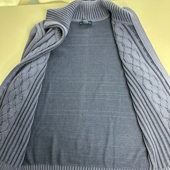 NWD Karen Scott Blue Cable Knit Fisherman Sweater Zip Up Womens Size Large L Y2K - Picture 9 of 12